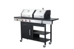 3-Burner Propane Gas BBQ Grill with Side Burner, combined with charcoal grill