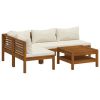 5 Piece Patio Lounge Set with Cream Cushion Solid Acacia Wood