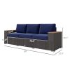3-Seat Outdoor Patio Sofa with Cushions, PE Rattan Wicker Sofa with Wide Armrests, Outdoor Wicker Couch, Navy Blue