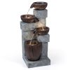 4-Tier Waterfall Fountain with LED Lights, Resin Fiberglass Outdoor Fountain with Adjustable Flow for Garden Patio