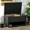 Outsunny Waterproof Outdoor Deck Box, Rattan Wicker Towel Storage with Liner for Patio Cushions, Pool Accessories