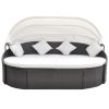 Patio Lounge Bed with Canopy Poly Rattan Brown