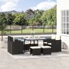 Outsunny 9 Pieces Outdoor Dining Set for 8, Space Saving Wicker Chairs and Square Glass Table with Cushions and Ottomans