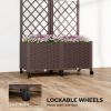 Planter Box with Trellis, Self Watering Raised Garden Bed with Lockable Wheels and Drainage Holes, Brown