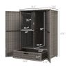 Outsunny Outdoor PE Rattan Wicker Towel Rack, Pool Toy Cabinet, Hot Tub Accessory Storage, Freestanding Cabinet w/ 2 Doors & Drawer for Spa, Dark Gray