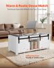 47.2 in Farmhouse Lift Top Coffee Table, Rustic Center Table with Barn Door and Hidden Storage Compartment