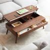 Elevating Center Table Low Table 100% Solid Oak Wood Top Plate Desk Coffee Table Study Desk With Storage Shelf