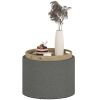Round Storage Ottoman Coffee Table with Flip Top Tray, Linen Fabric Upholstered Footstool with Hidden Compartment, Gray