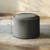 Round Storage Ottoman Coffee Table with Flip Top Tray, Linen Fabric Upholstered Footstool with Hidden Compartment, Gray