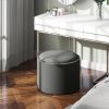 Round Storage Ottoman Coffee Table with Flip Top Tray, Linen Fabric Upholstered Footstool with Hidden Compartment, Gray