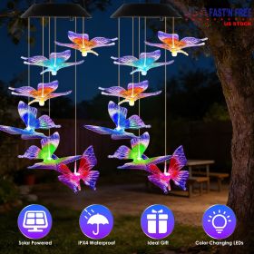 Solar Butterfly Wind Chime 7 Color Changing Wind Chime for Outside IPX4 Waterproof Outdoor Garden Yard Decor (Color: Blue & Red, Quantity: 2Pcs)