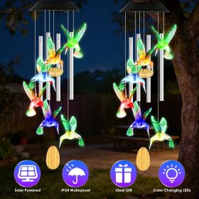 1Pc/2Pcs Options -- Solar Hummingbird Wind Chime with Aluminum Tubes 7 Color Changing Wind Chime for Outside IPX4 Waterproof Outdoor Garden Yard Decor (Quantity: 2Pcs)