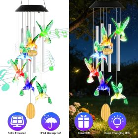 1Pc/2Pcs Options -- Solar Hummingbird Wind Chime with Aluminum Tubes 7 Color Changing Wind Chime for Outside IPX4 Waterproof Outdoor Garden Yard Decor (Quantity: 1Pc)