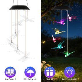 1Pc / 2Pcs Options -- Solar Dragonfly Wind Chimes 7 Color Changing Wind Chimes for Outside IPX4 Waterproof Outdoor Garden Yard Decor Spring Summer (Quantity: 1Pc)