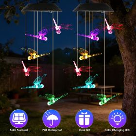 1Pc / 2Pcs Options -- Solar Dragonfly Wind Chimes 7 Color Changing Wind Chimes for Outside IPX4 Waterproof Outdoor Garden Yard Decor Spring Summer (Quantity: 2Pcs)