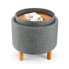 Bedroom Accent Storage Footstool w/ Tray (Color: gray, Type: Furniture)