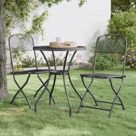 3 Piece Patio Dining Set Expanded Metal Mesh Anthracite (Color: Anthracite)