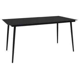 Patio Dining Table Black 74.8"x35.4"x29.1" Steel and Glass (Color: Black)