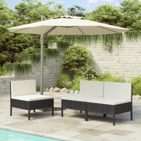 Patio Chairs 3 pcs with Cushions Poly Rattan Black (Color: Black)