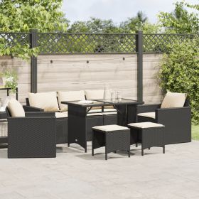 6 Piece Patio Sofa Set with Cushions Black Poly Rattan (Color: Black)