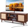 VEVOR Rattan TV Stand for 75in TV, Boho TV Stand with Rattan Door, Entertainment Center with Build-in Socket, Storage Cabinet with 2 Shelves
