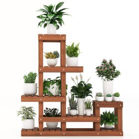 6 Tier Wood Plant Stand with High Low Structure (Color: Natural)