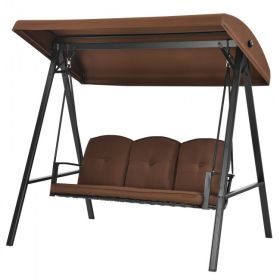 Outdoor 3-Seat Porch Swing with Adjust Canopy and Cushions (Color: coffee)