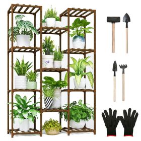 Multi-tier Wooden Plant Stand 11 Potted Flower Display Shelf Rack Vase Holder for Patio Balcony Garden (Color: Yellow)