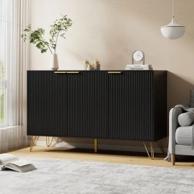 Sideboard Storage Cabinet with Adjustable Shelves, Buffet Cabinet, with Golden Handle and Metal Legs (Color: Black)